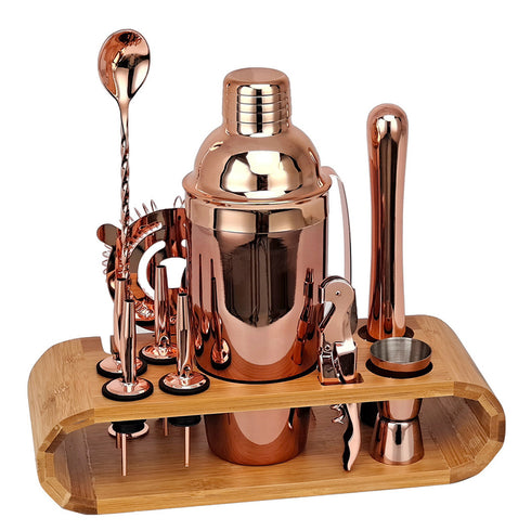Stainless Steel Cocktail Shaker with Wooden Stand for Home Bar Party